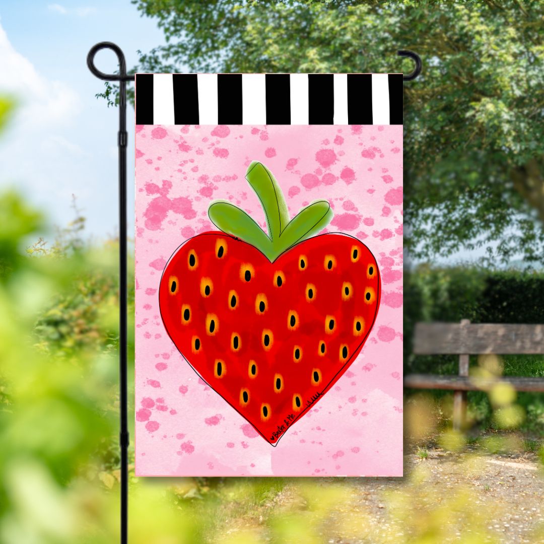 Strawberry Heart Garden Flag