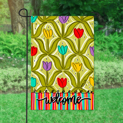 Welcome Colorful Tulips Garden Flag