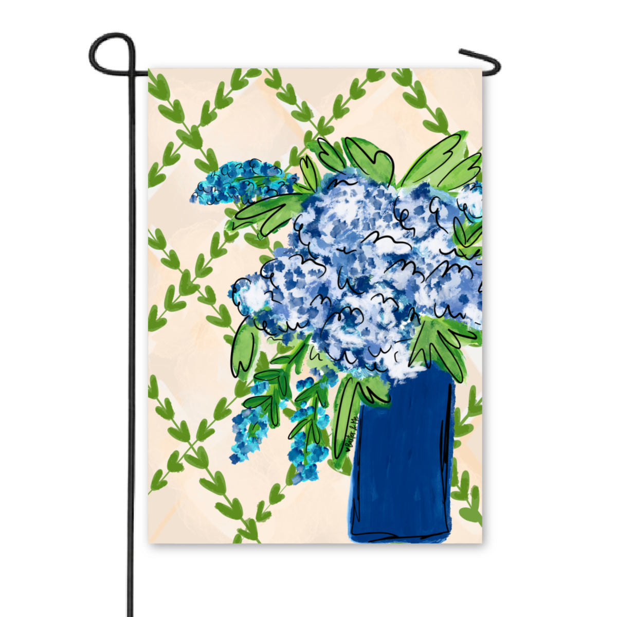 Blue Floral with Greenery Garden Flag