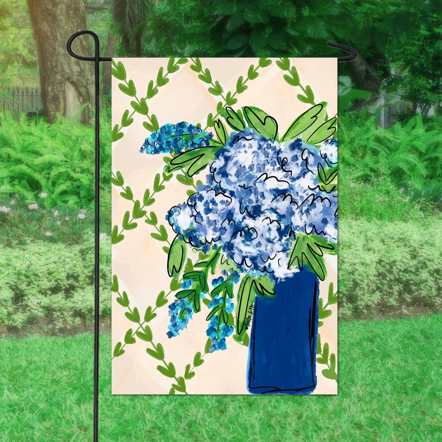 Blue Floral with Greenery Garden Flag