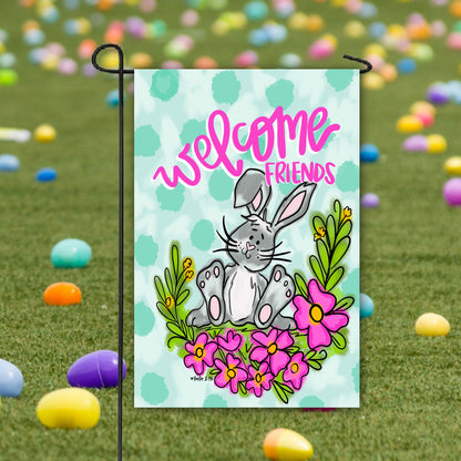 Welcome Friends Bunny Feet Garden Flag