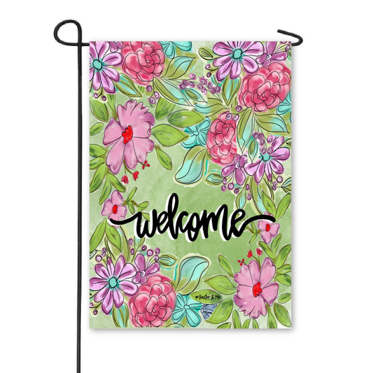 Welcome Pretty Pink & Purple Floral Garden Flag