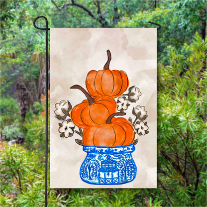 Cotton Pickin Pumpkin Chinoiserie Stack Garden Flag