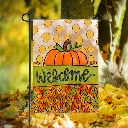 Welcome Autumn Pumpkin Leaves Garden Flag