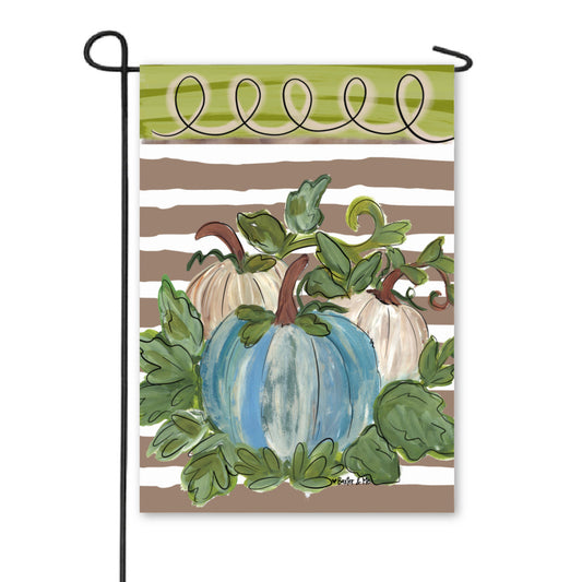Striped Harvest Blue and White Garden Flag