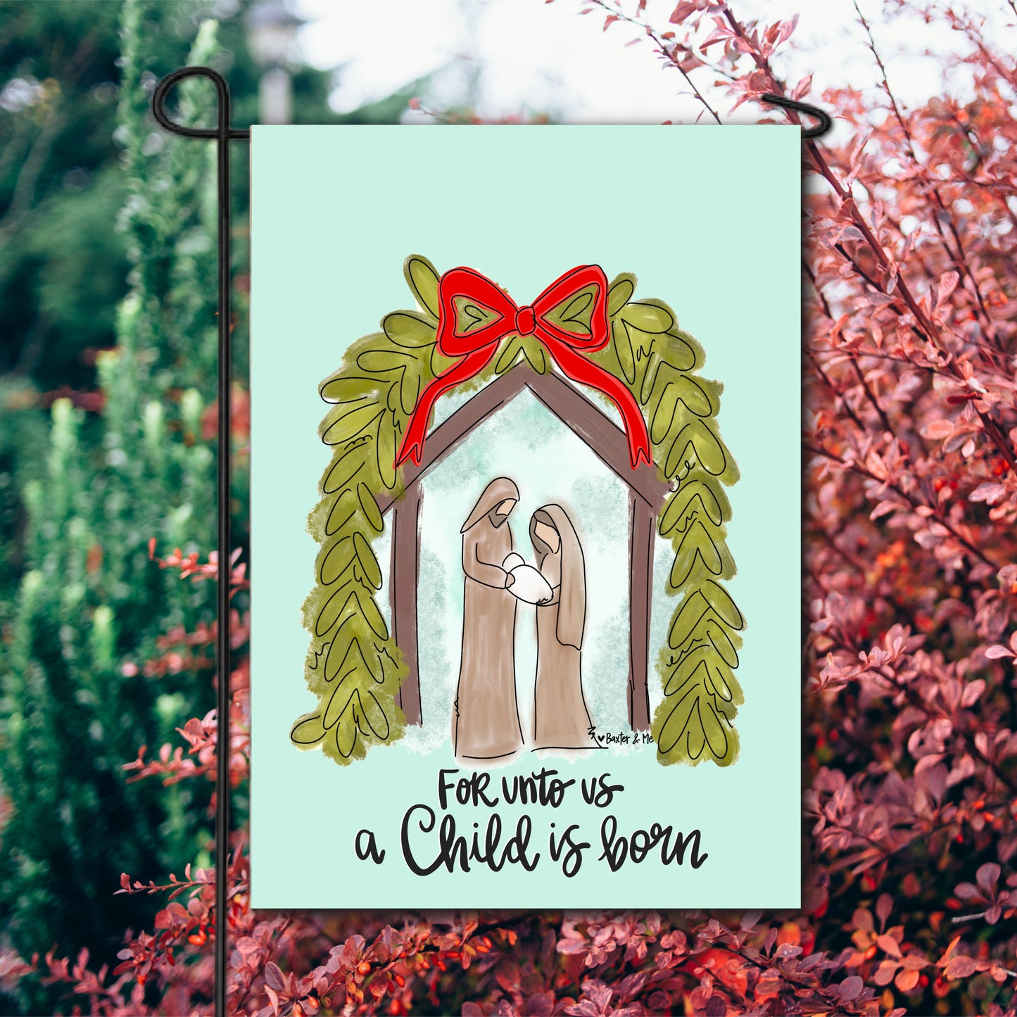 For Unto Us a Child Is Born Manger Garden Flag