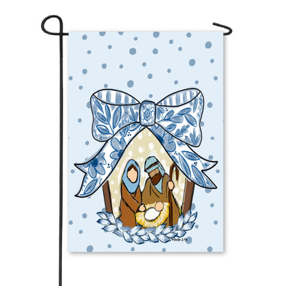 Blue Ribbon Bow Nativity Garden Flag