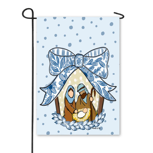 Blue Ribbon Bow Nativity Garden Flag