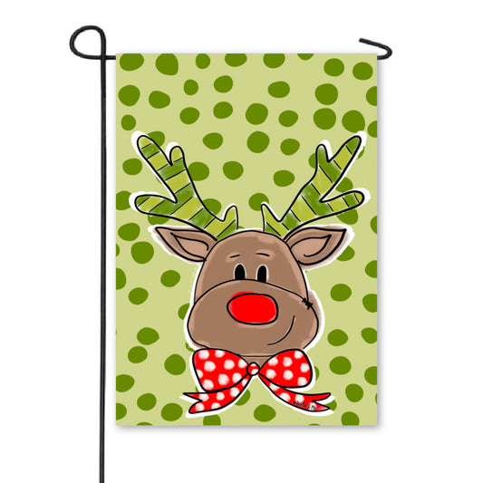 Green Polka Dot Reindeer Garden Flag
