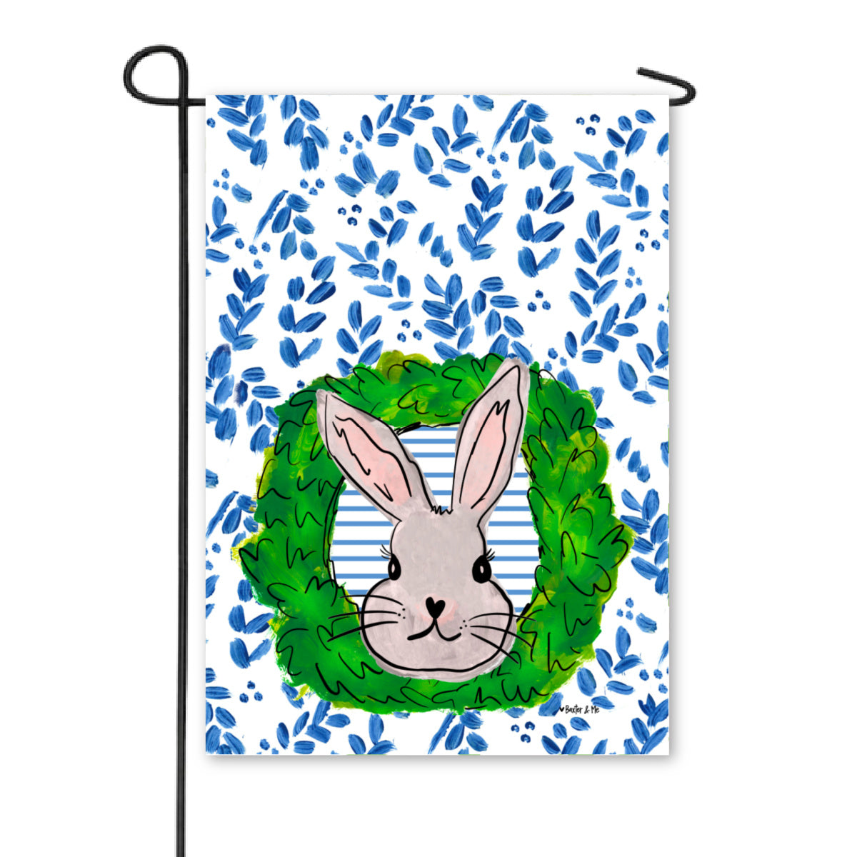 Blue Willow Boxwood Bunny Garden Flag