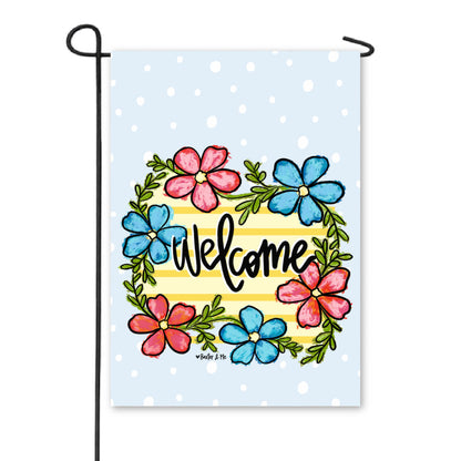 Welcome Sunny Stripe Blooms Garden Flag