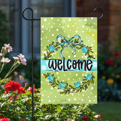 Blue Bow Green Garden Garden Flag