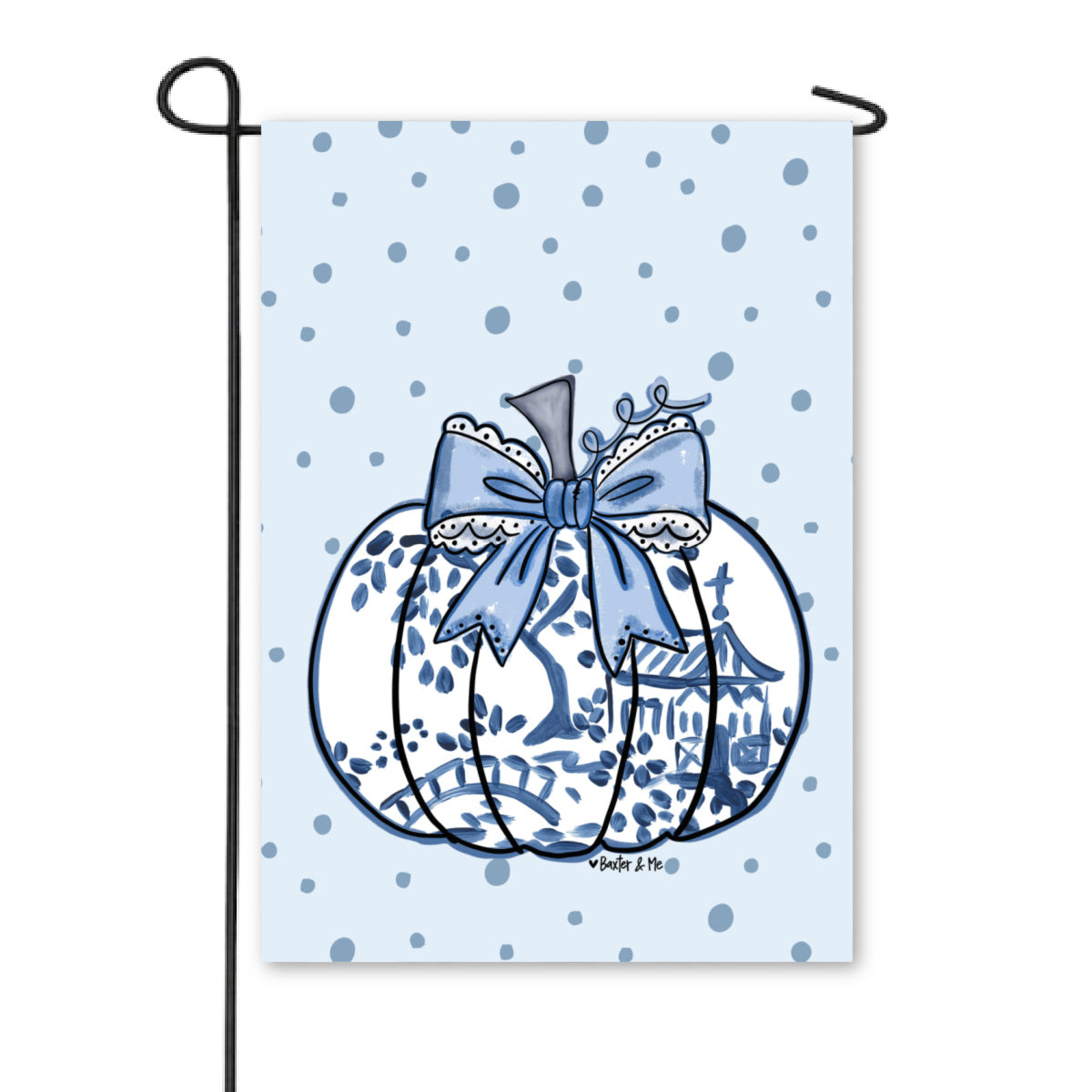 Blue Willow Lace Bow Pumpkin Garden Flag