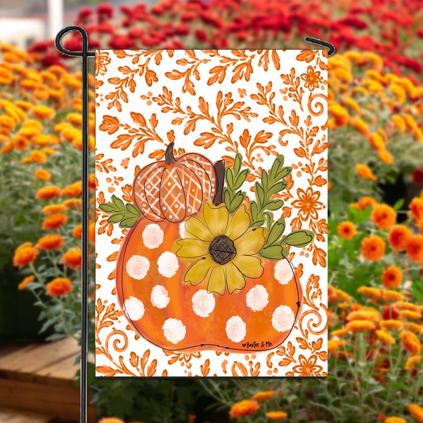 Orange Chinoiserie Harvest Pumpkin Garden Flag