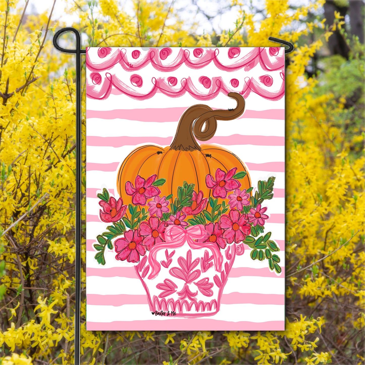 Pretty Pink Scallop Pumpkin Garden Flag