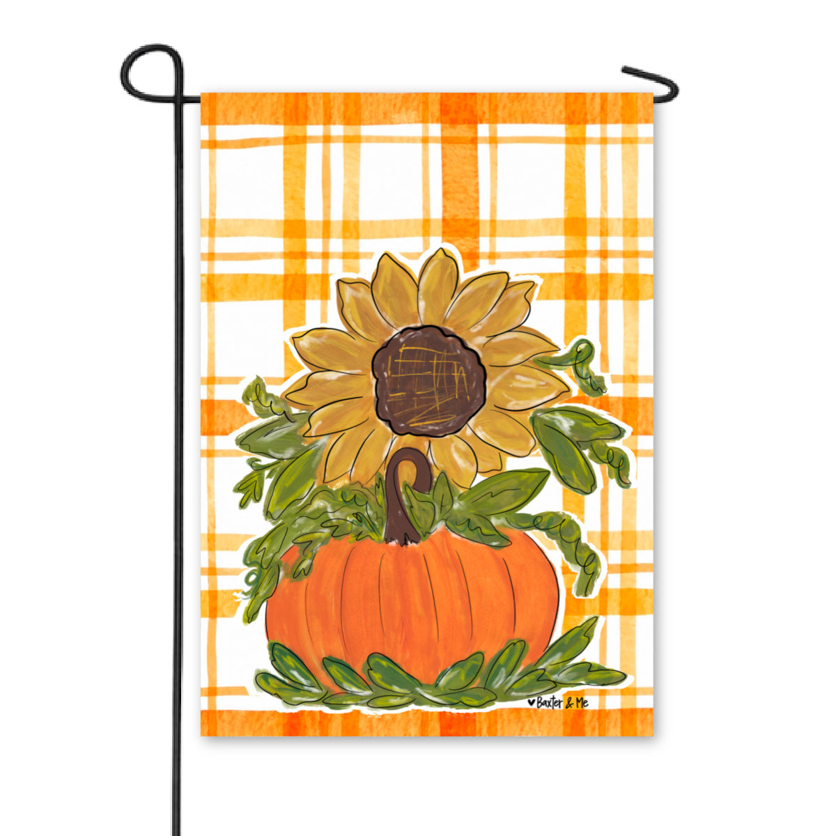 Sunflower Pumpkin Plaid Garden Flag