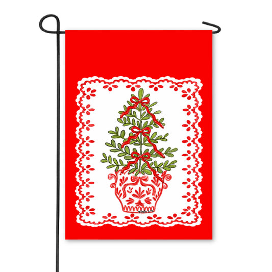 Red White Tree with Bows Garden Flag