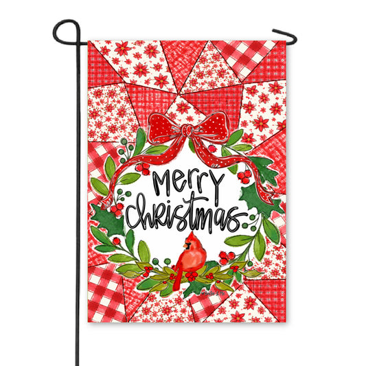 Quilted Christmas Cardinal Garden Flag