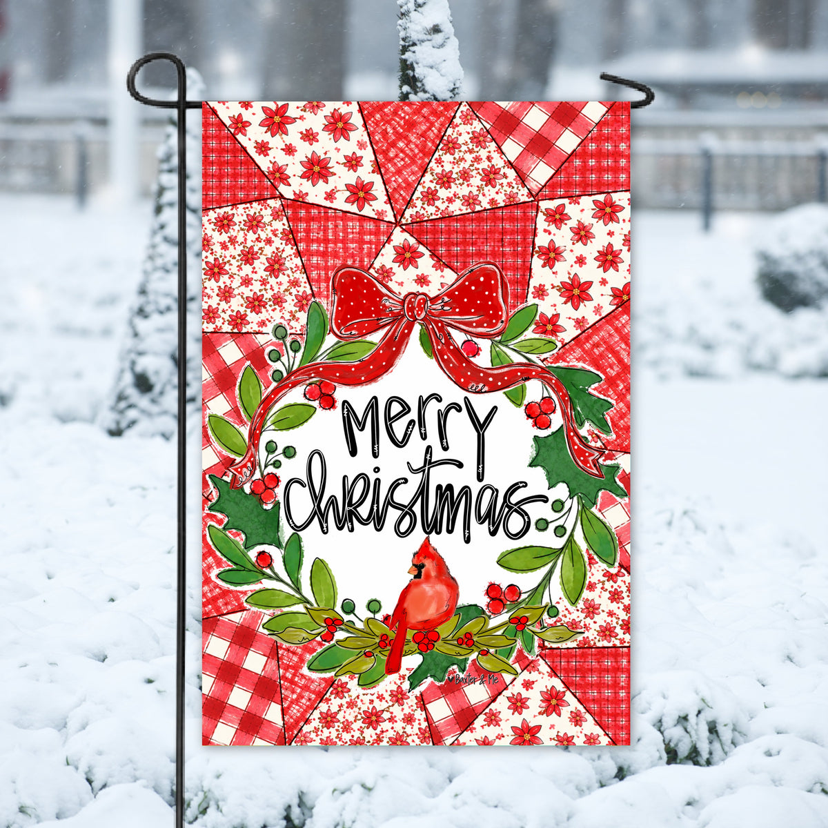 Quilted Christmas Cardinal Garden Flag