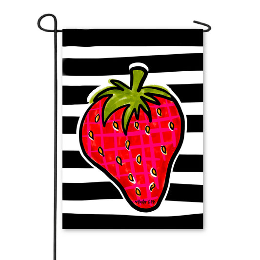 Black and White Strawberry Garden Flag