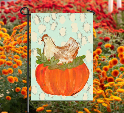 Pumpkin Sitting Hen Garden Flag