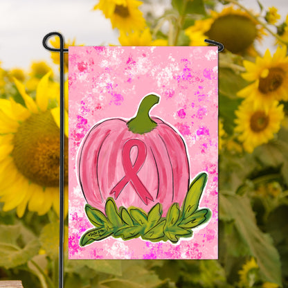 Pink Ribbon Pumpkin Garden Flag