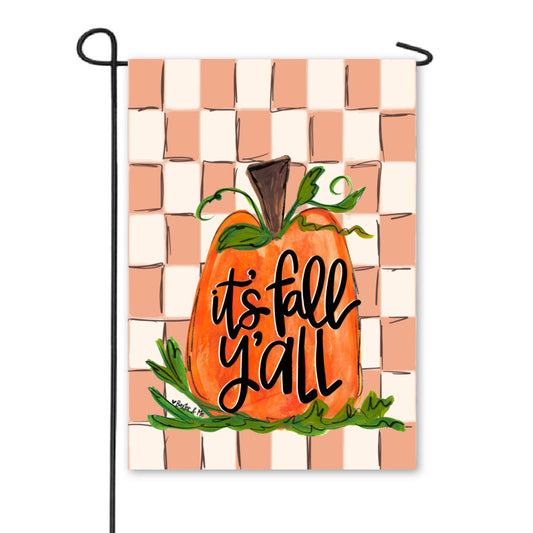 It's Fall Y'all Checkered Pumpkin Garden Flag