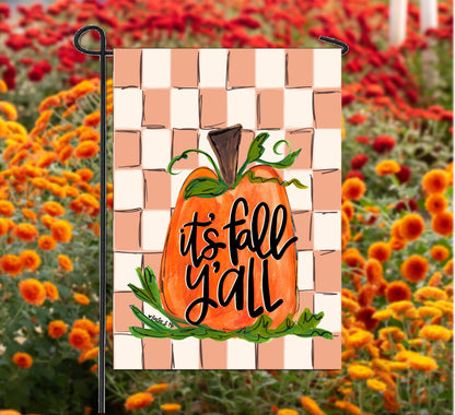 It's Fall Y'all Checkered Pumpkin Garden Flag