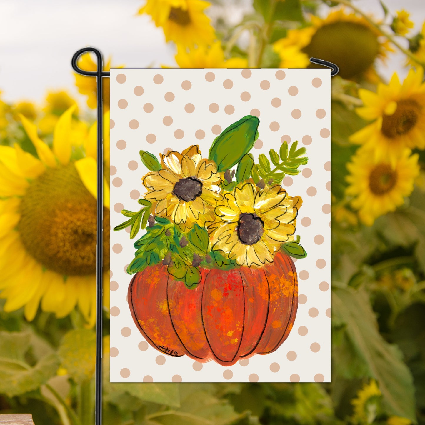 Polka Dot Sunflower Pumpkin Garden Flag