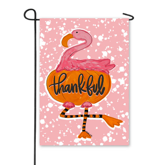 Thankful Flamingo Pumpkin Garden Flag