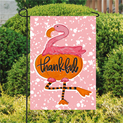 Thankful Flamingo Pumpkin Garden Flag