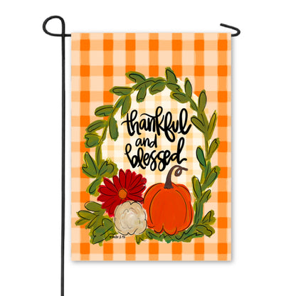 Thankful & Blessed Pumpkin Wreath Garden Flag