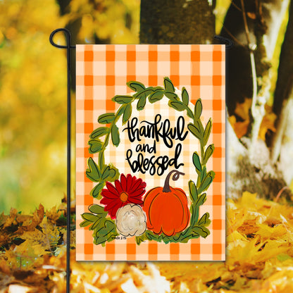 Thankful & Blessed Pumpkin Wreath Garden Flag