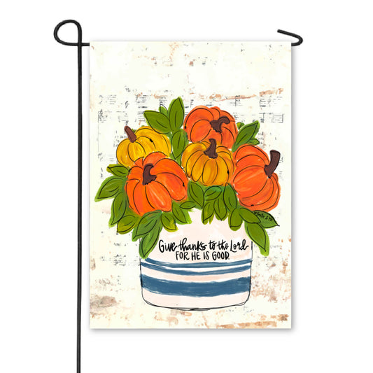 Pumpkin Stoneware He is Good Garden Flag