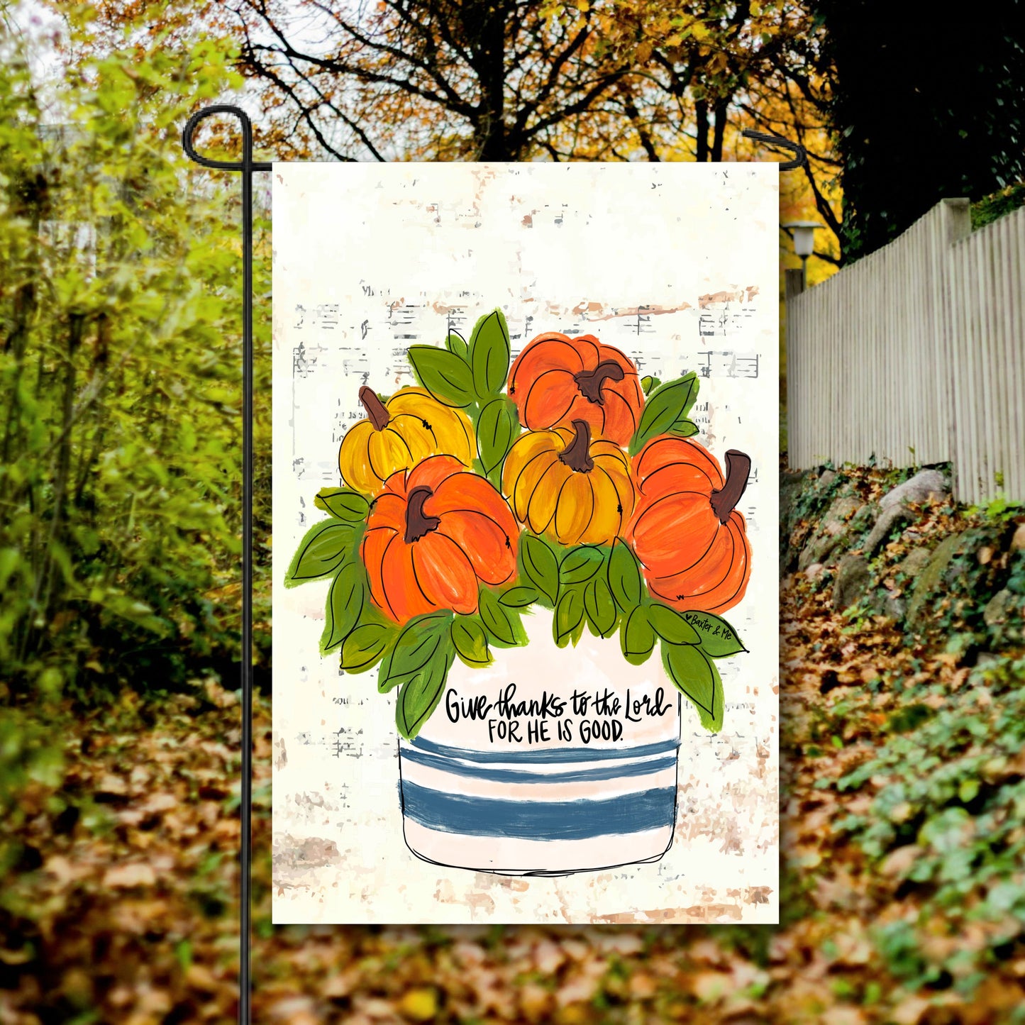 Pumpkin Stoneware He is Good Garden Flag