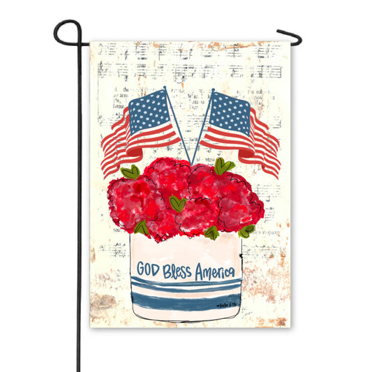 God Bless America Floral Stoneware Garden Flag