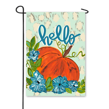 Pumpkin with Blue Flowers Garden Flag