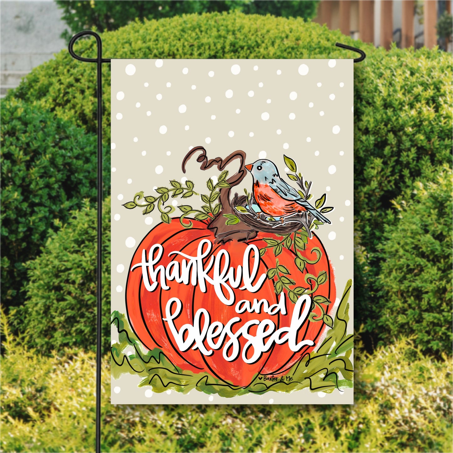 Thankful & Blessed Bird Pumpkin Garden Flag