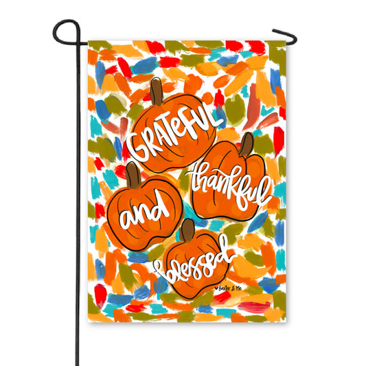 Colorful Grateful Thankful & Blessed Garden Flag