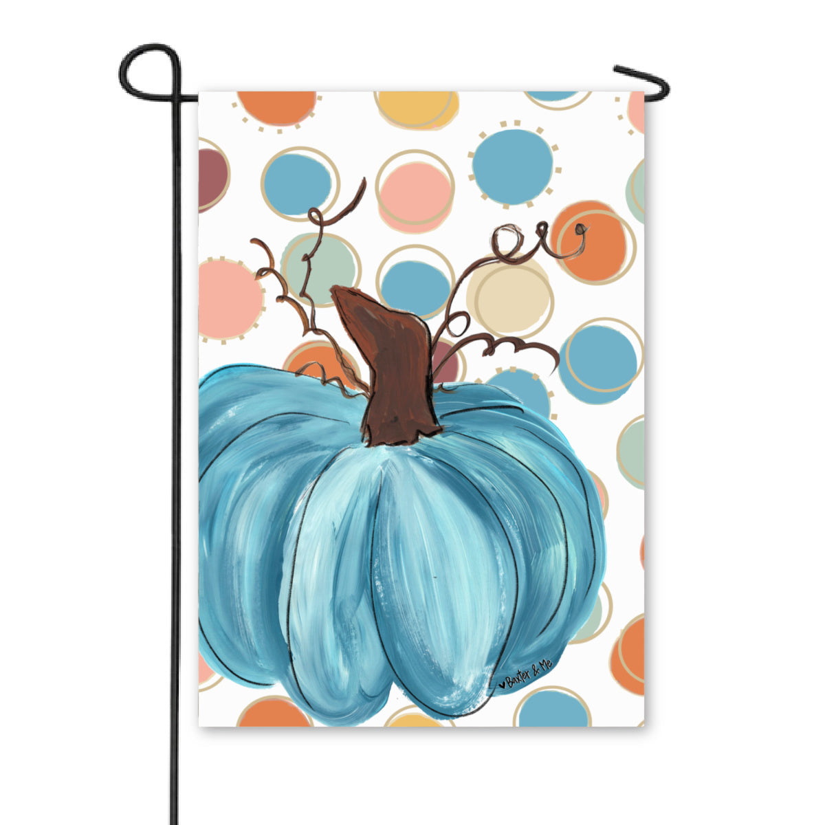 Colorful Polka Dot Blue Pumpkin Garden Flag