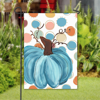 Colorful Polka Dot Blue Pumpkin Garden Flag