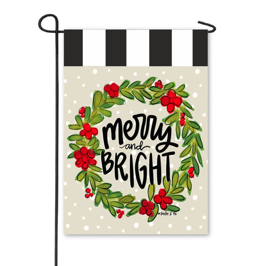 Merry & Bright Wreath Garden Flag