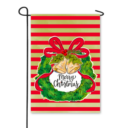 Merry Christmas Bells Wreath Garden Flag