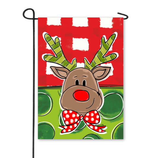 Red & Green Reindeer Garden Flag