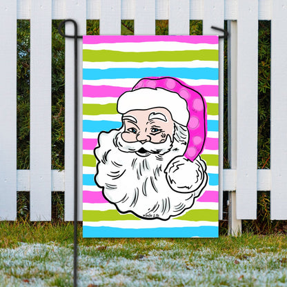 Pink Jolly Santa Garden Flag