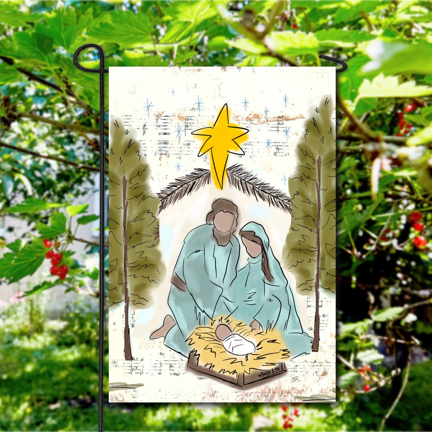 Starry Night Nativity Garden Flag