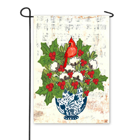 Blue Willow Cotton Holly Berry Cardinal Garden Flag