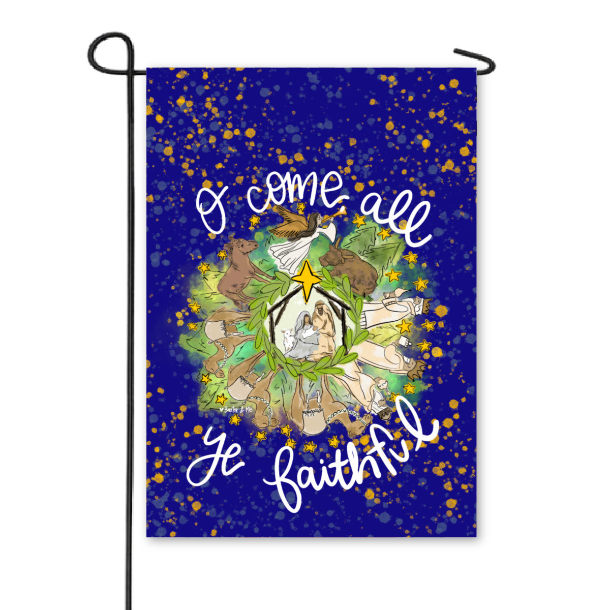 O Come All Ye Faithful Midnight Round Nativity Garden Flag