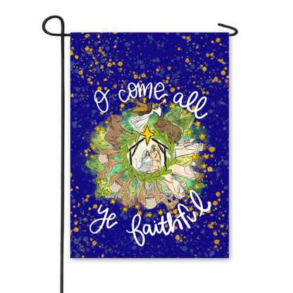 O Come All Ye Faithful Midnight Round Nativity Garden Flag