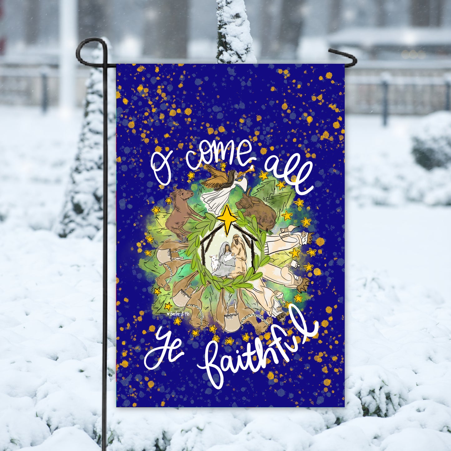 O Come All Ye Faithful Midnight Round Nativity Garden Flag